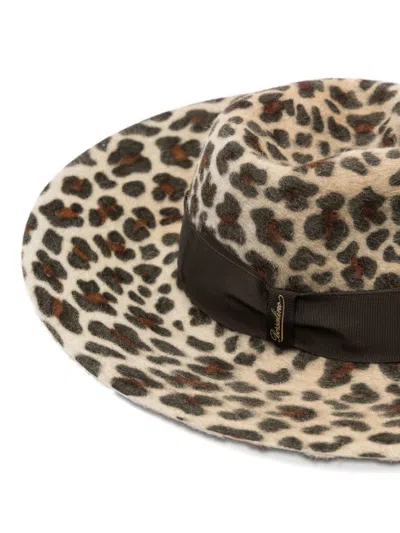 Borsalino Wide Brim Leopard Print Hat Ribbon Band In Animal Print