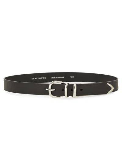 Sunflower Refined Leather Belt With Polished Silver Buckle In Black