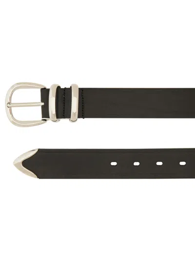 Sunflower Refined Leather Belt With Polished Silver Buckle In Black