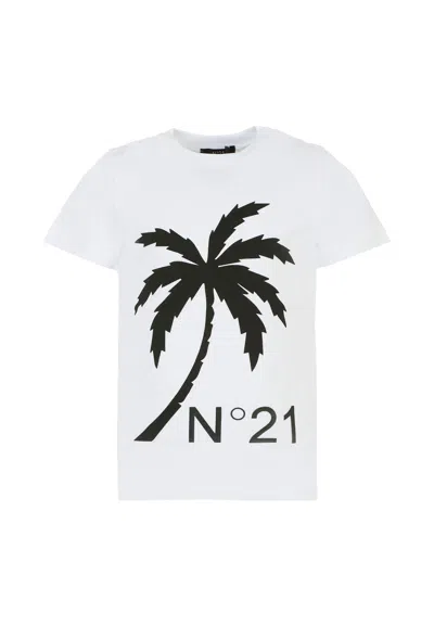N°21 White T-shirt For Boy With Palm Tree In White