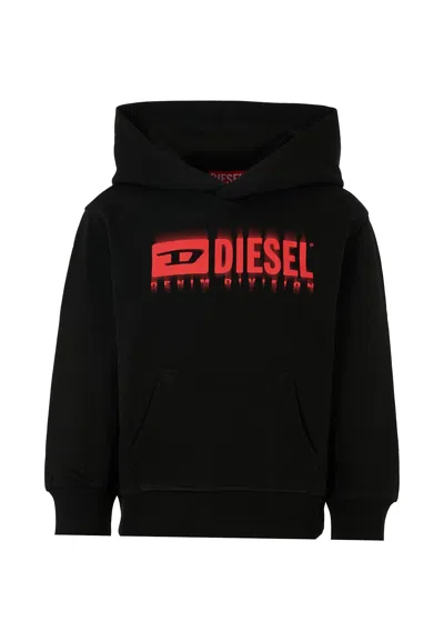 Diesel Felpa Con Cappuccio E Logo Degradé In Black
