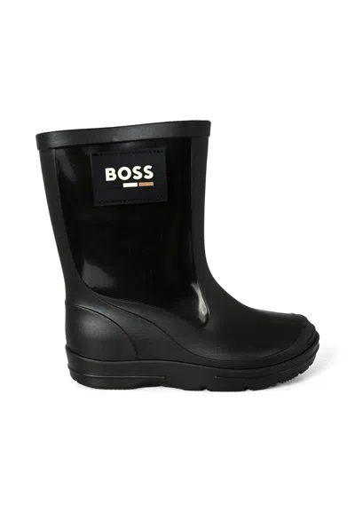 Hugo Boss Black Rain Boots For Boy With Patch In Black