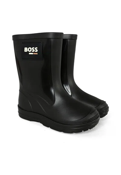 Hugo Boss Black Rain Boots For Boy With Patch In Black