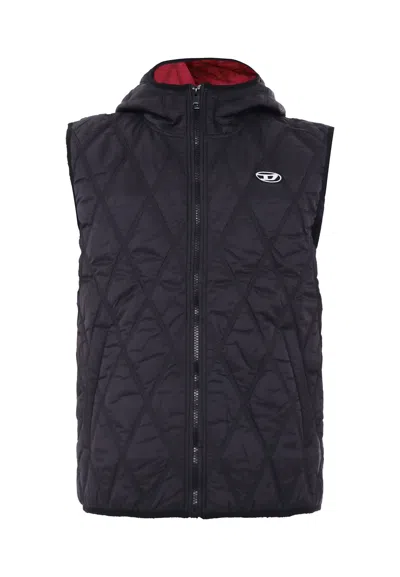Diesel Black Vest For Kids With Logo In Black
