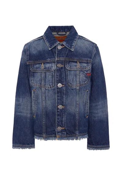 Diesel Denim Jacket For Kids With Logo In Blue