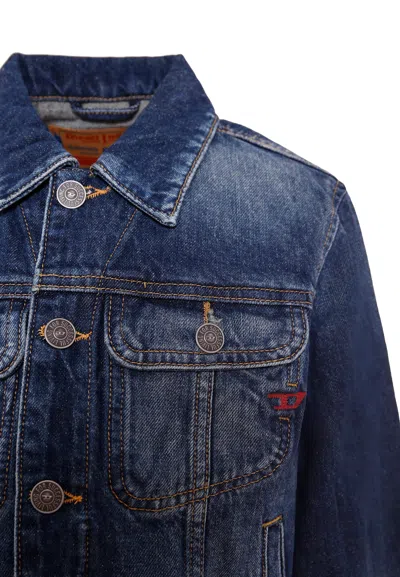 Diesel Denim Jacket For Kids With Logo In Blue