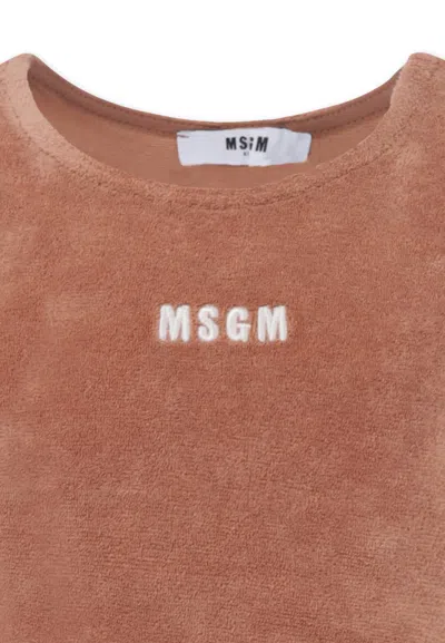 Msgm Terry-cloth Sleeveless Crop Top In Brown
