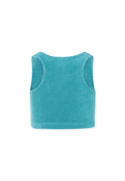 Msgm Logo-embroidered Cropped Tank Top In Blue