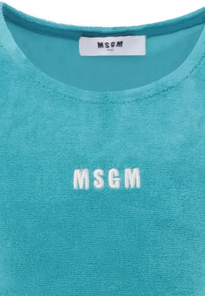 Msgm Logo-embroidered Cropped Tank Top In Blue