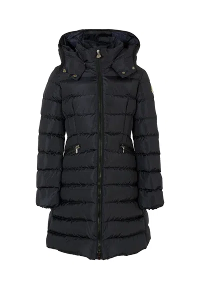 Moncler Blue Charpal Down Jacket For Girl With Logo In Black