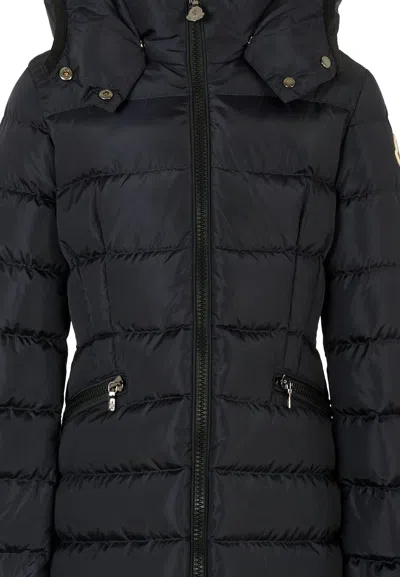 Moncler Blue Charpal Down Jacket For Girl With Logo In Black