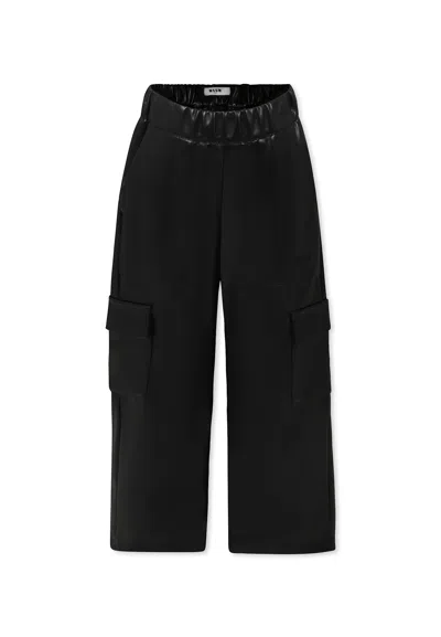 Msgm Black Trousers For Girl With Logo In Black