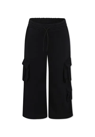 Msgm Black Trousers For Girl With Logo In Black