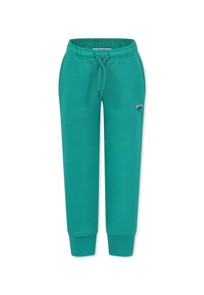 Msgm Green Trousers For Girl With Logo In Green