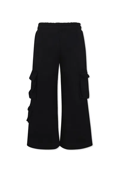 Msgm Black Trousers For Girl With Logo In Black