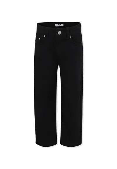 Msgm Black Jeans For Girl With Logo In Black