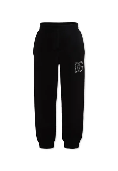 Dolce & Gabbana Logo Cotton Jersey Sweatpants In Black