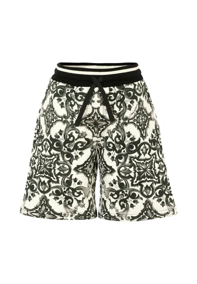 Dolce & Gabbana Black Shorts For Boy With Majolica Print In Black