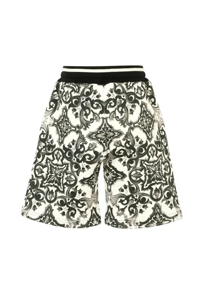 Dolce & Gabbana Black Shorts For Boy With Majolica Print In Black