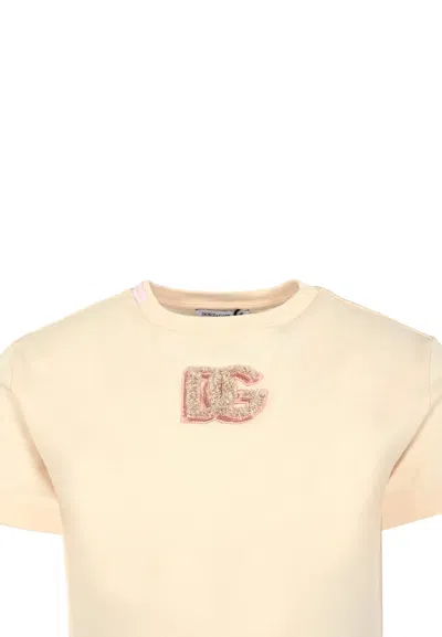 Dolce & Gabbana Pink T-shirt For Girl With Dg Logo In Pink