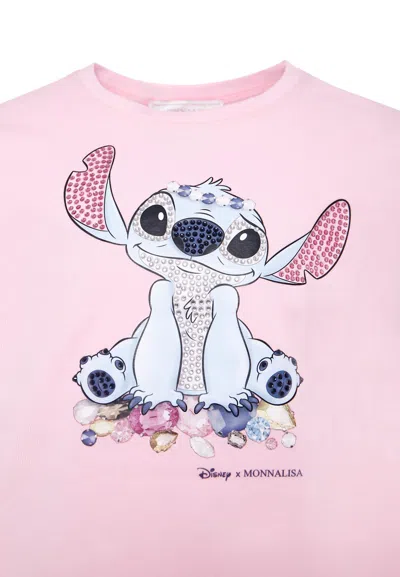 Monnalisa Stitch T-shirt Mit Strasssteinen In Blue