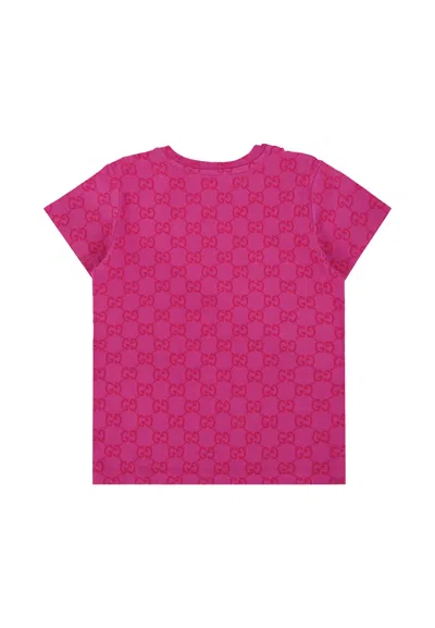 Gucci Fuchsia T-shirt For Baby Girl With Gg Motif In Pink