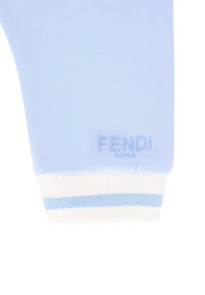 Fendi Light Blue Trousers For Baby Boy With Logo In Blue