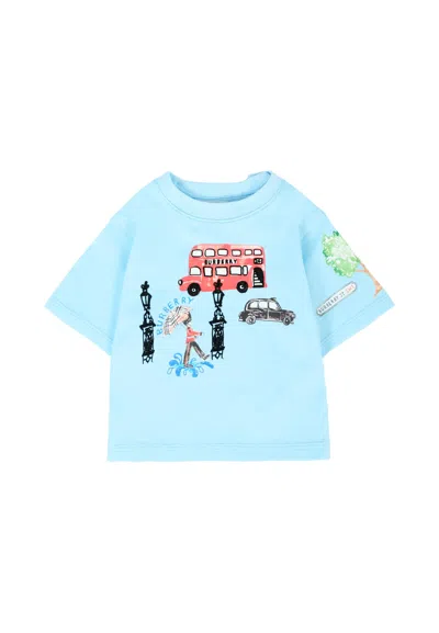 Burberry Light Blue T-shirt For Babykids Red Bus In Blue
