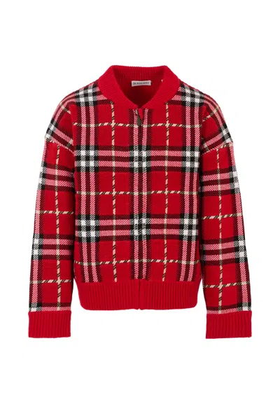 Burberry Red Sweater For Kids With Tartan Pattern In Red
