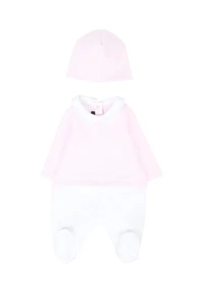 Balmain Pink Babygrow Set For Baby Girl With Maze In Pink