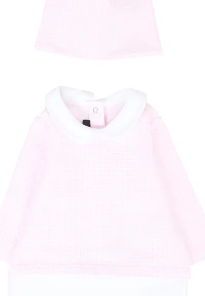 Balmain Pink Babygrow Set For Baby Girl With Maze In Pink