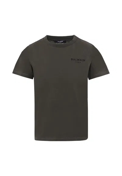 Balmain Logo-embroidered T-shirt In Gray