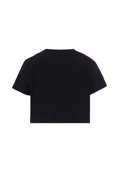 Balmain Black Crop T-shirt For Girl With Logo In Black