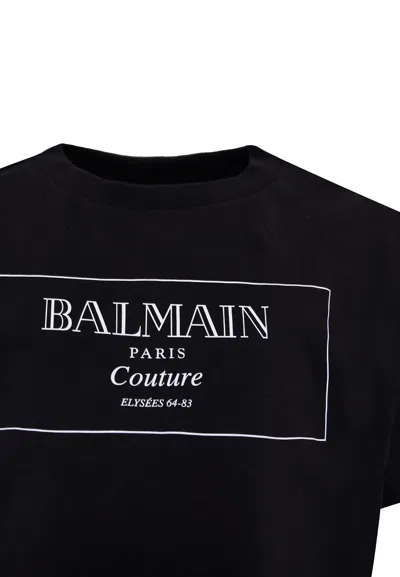 Balmain Black Crop T-shirt For Girl With Logo In Black