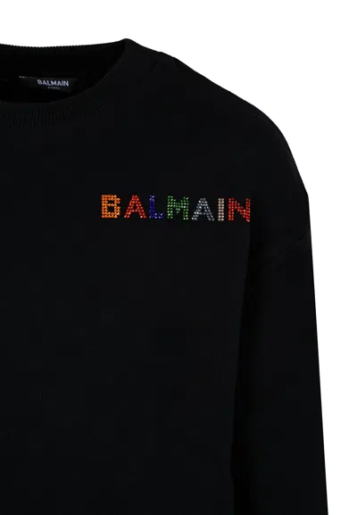 Balmain Rhinestone-embellished Sweatshirt In Black