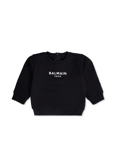 Balmain Black Sweatshirt For Babykids With Logo In Black