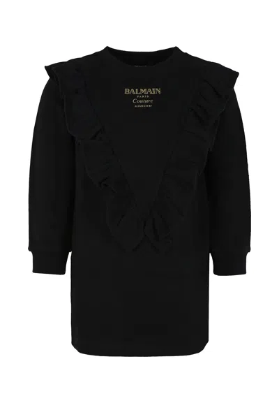Balmain Black Dress For Girl With Logo In Black