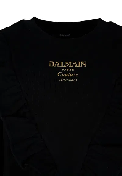 Balmain Black Dress For Girl With Logo In Black