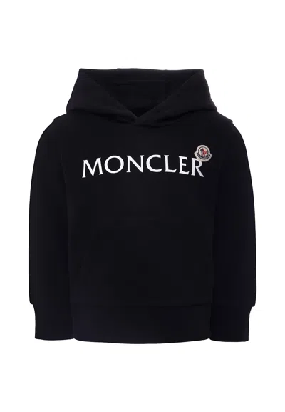 Moncler Black Sweatshirt For Kids With Logo In Black