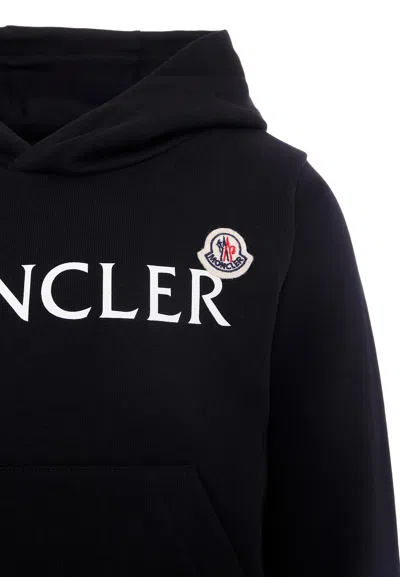 Moncler Black Sweatshirt For Kids With Logo In Black