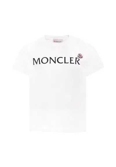 Moncler Cotton Jersey T-shirt With Logo Print Kids In White