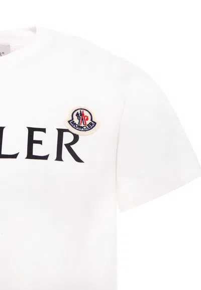 Moncler Cotton Jersey T-shirt With Logo Print Kids In White