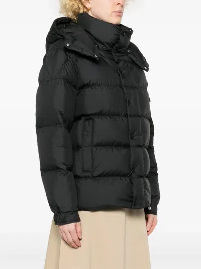Moncler Long Little Down Jacket With Square Quilting And Hood In Black