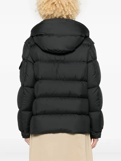 Moncler Long Little Down Jacket With Square Quilting And Hood In Black