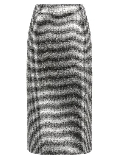 Ermanno Scervino Houndstooth Sheath Longuette Skirt With Back Split In Gray