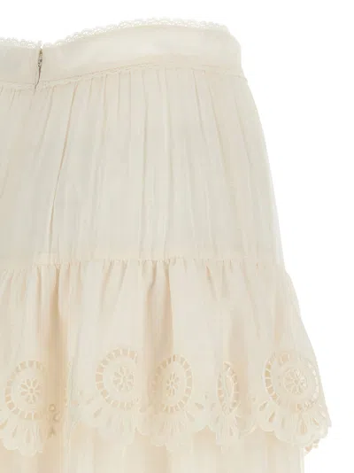 Zimmermann Women Ivory Embroidered Cotton Lucky Tiered Midi Skirt In Neutral