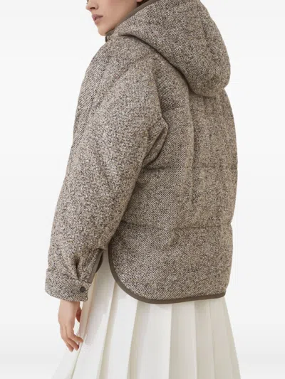 Brunello Cucinelli Women Chevron Down Jacket With Hoodie In Brown