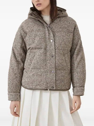 Brunello Cucinelli Women Chevron Down Jacket With Hoodie In Brown