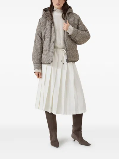 Brunello Cucinelli Women Chevron Down Jacket With Hoodie In Brown