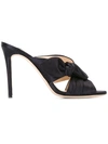 Jimmy Choo Keely Knotted Satin Crisscross Mules In Navy